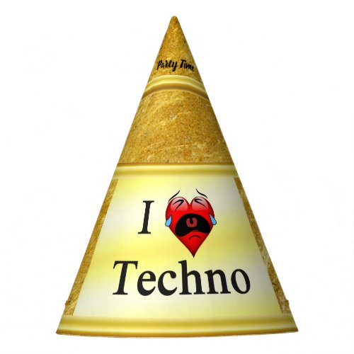 I love techno With a funny red heart singing Party Hat