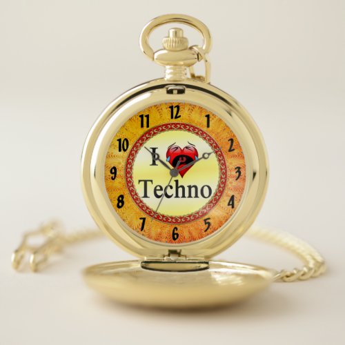 I love techno With a funny red heart singing Pocket Watch