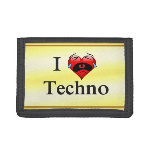 I love techno With a funny red heart singing Trifold Wallet