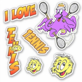 I Love Tennis Cartoon Sticker Set