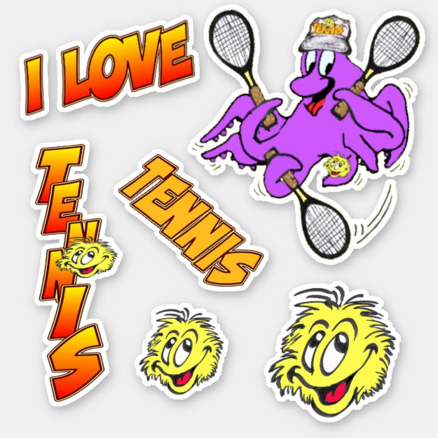 I Love Tennis Cartoon Sticker Set