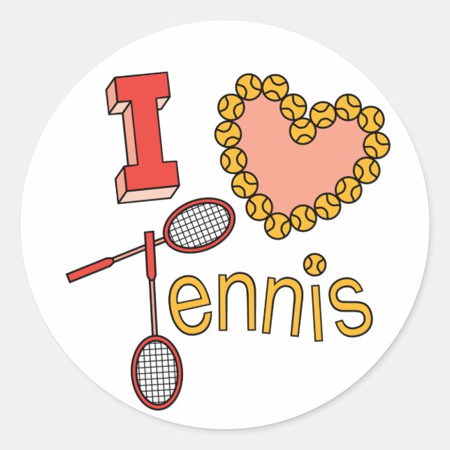 I Love Tennis Classic Round Sticker (Front)