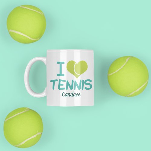 I Love Tennis Cute Custom Coffee Mug