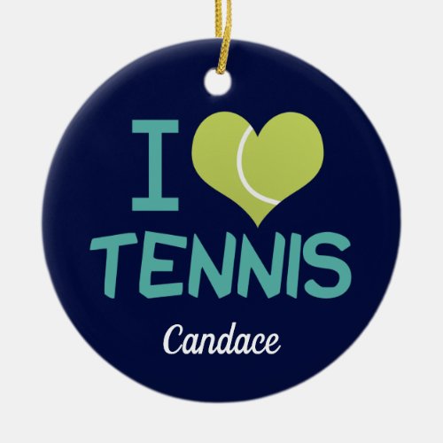 I Love Tennis Cute Custom Monogram Christmas Ceramic Ornament