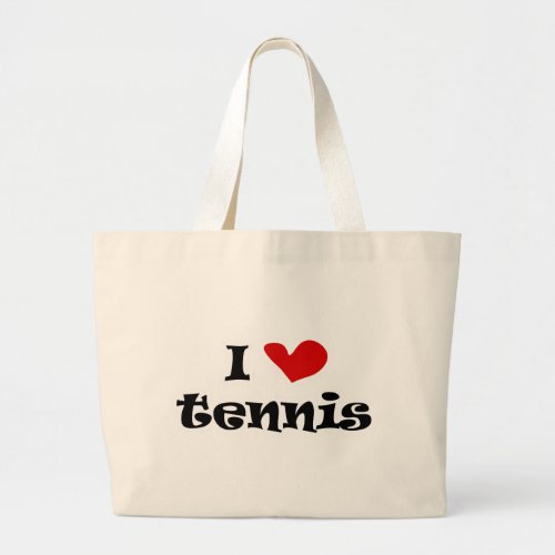 I love tennis gifts and t shirts with heart design large tote bag