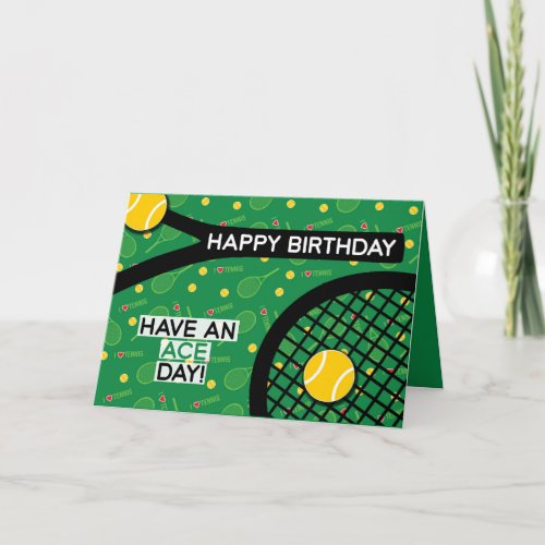  I love tennis green yellow Tennis Birthday Card