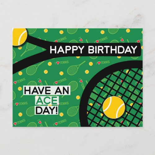  I love tennis green yellow Tennis Birthday Post Postcard