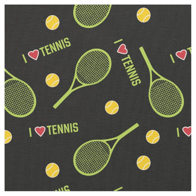 🖤🎾I love tennis on black, custom size Fabric (Close Up)