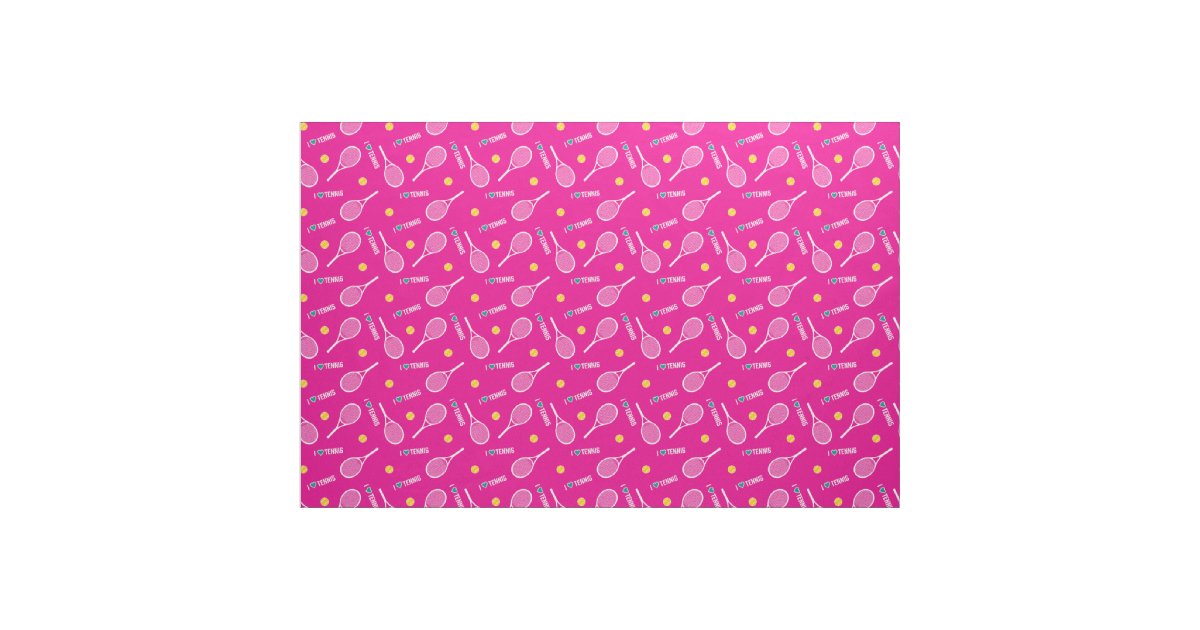I love tennis on vivid pink and white fabric | Zazzle