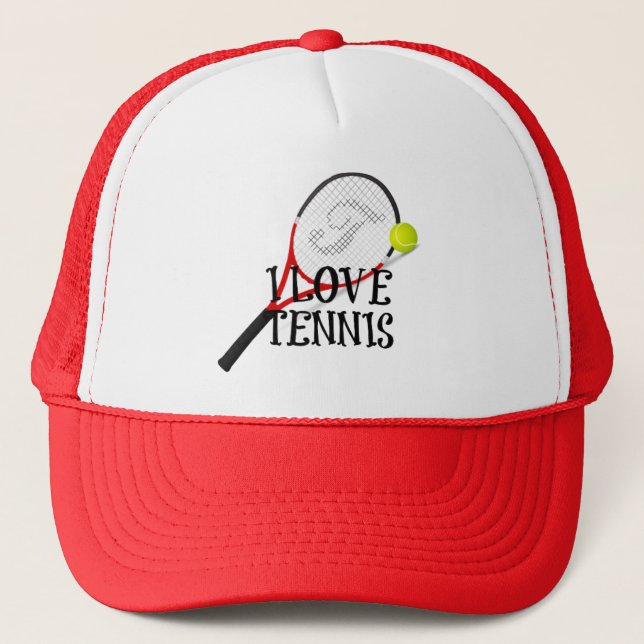 I Love Tennis - Racquet and Ball Trucker Hat (Front)