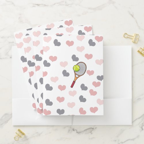 I Love Tennis Romantic Racket Colorful Hearts Cute Pocket Folder