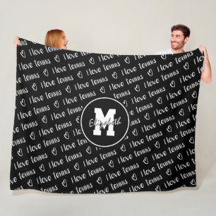 I love tennis text hearts black white ANY color Fleece Blanket