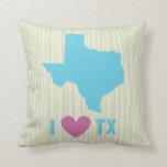 I Love Texas Blue & Pink with Wood Grain Throw Pillow I Love Texas Blue & Pink with Wood Grain Throw Pillow