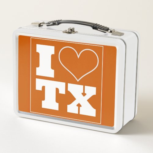 I Love Texas Burnt Orange Metal Lunch Box