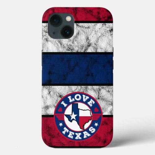 I Love Texas Color Distressed Stripes Retro Flag iPhone 13 Case