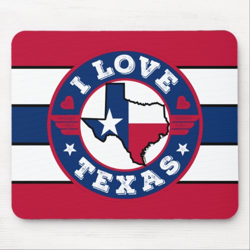 I Love Texas Color Matched Retro Stripes Flag Mouse Pad