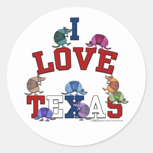 I Love Texas_Colorful Armadillos Classic Round Sticker