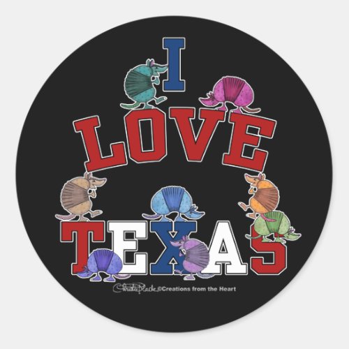 I Love Texas_Colorful Armadillos Classic Round Sticker