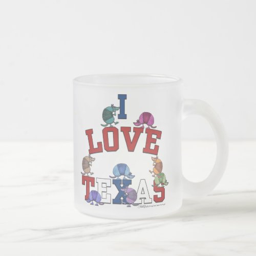 I Love Texas_Colorful Armadillos Frosted Glass Coffee Mug