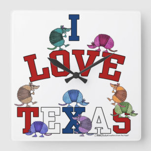 I Love Texas-Colorful Armadillos Square Wall Clock