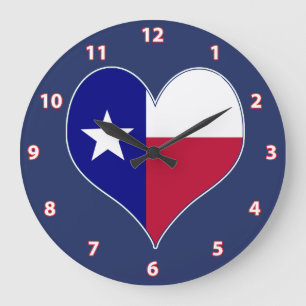 I Love Texas Flag Heart Large Clock