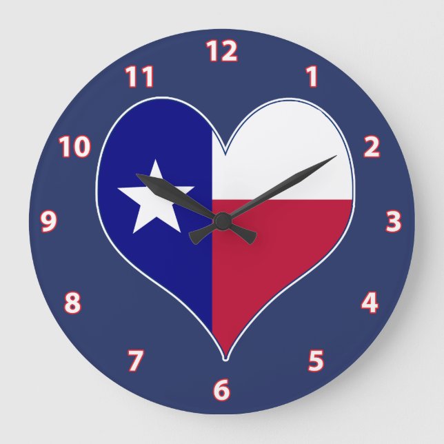 I Love Texas Flag Heart Large Clock (Front)