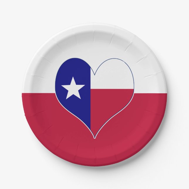 I Love Texas Flag Heart Paper Plates (Front)