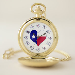 I Love Texas Flag Heart Pocket Watch
