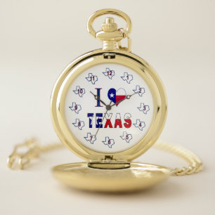 I Love Texas Flag Pocket Watch