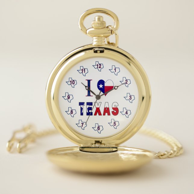 I Love Texas Flag Pocket Watch (Inside)