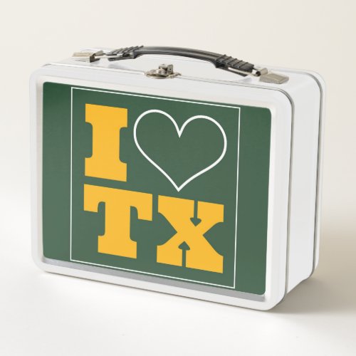 I Love Texas Green Metal Lunch Box