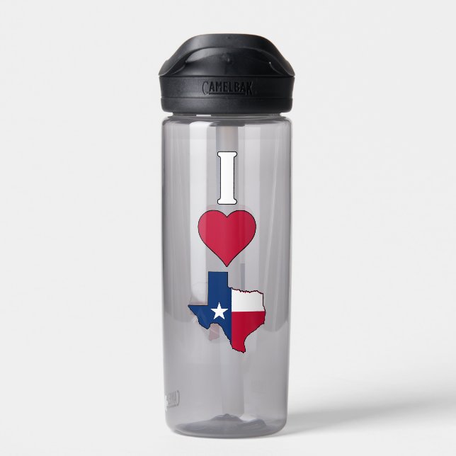 I Love Texas I Heart Lone Star State Map Texan Water Bottle (Back)