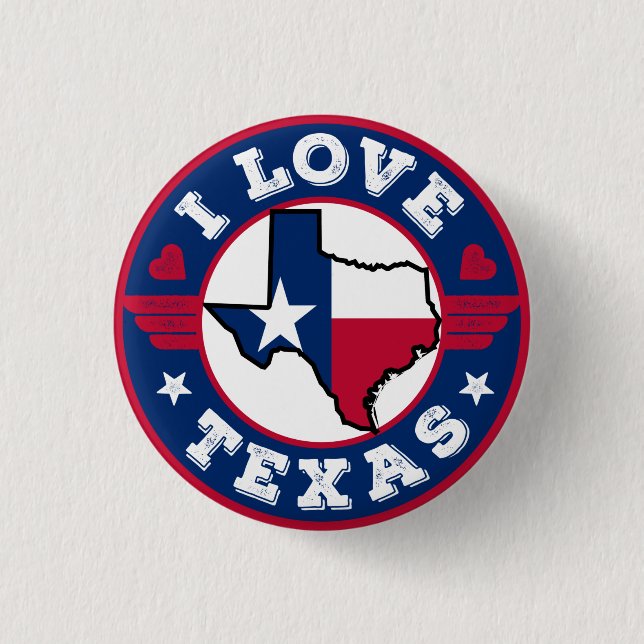 I Love Texas State Map and Flag Button (Front)