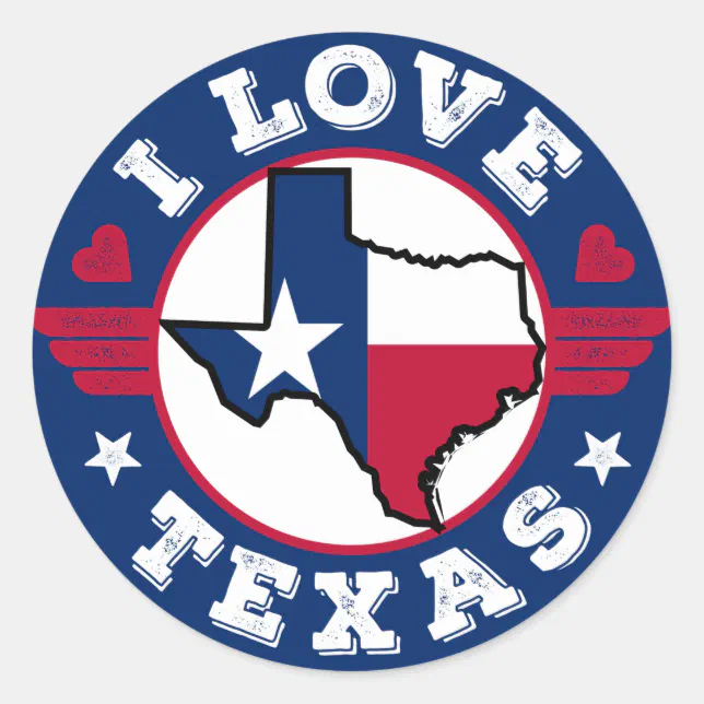 I Love Texas State Map and Flag Classic Round Sticker | Zazzle