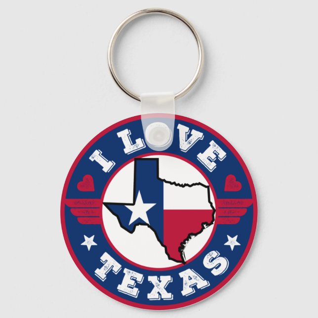 I Love Texas State Map and Flag Keychain (Front)