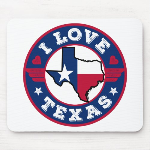I Love Texas State Map and Flag Mouse Pad