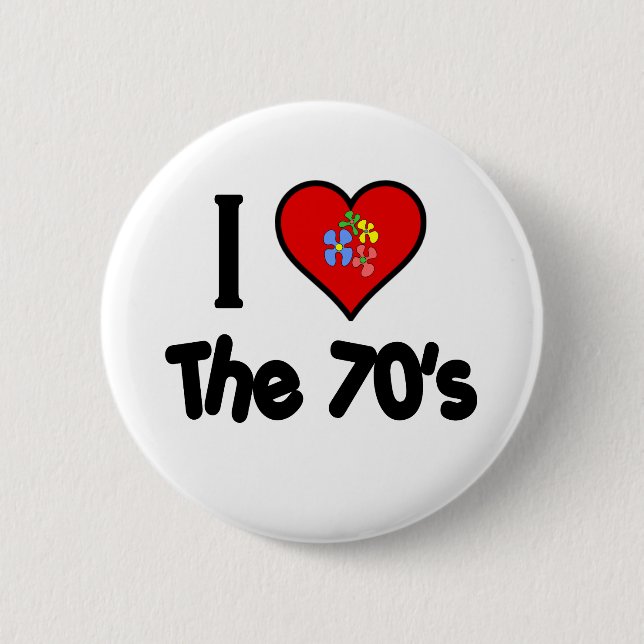 I love the 70's Flower Power Pinback Button (Front)