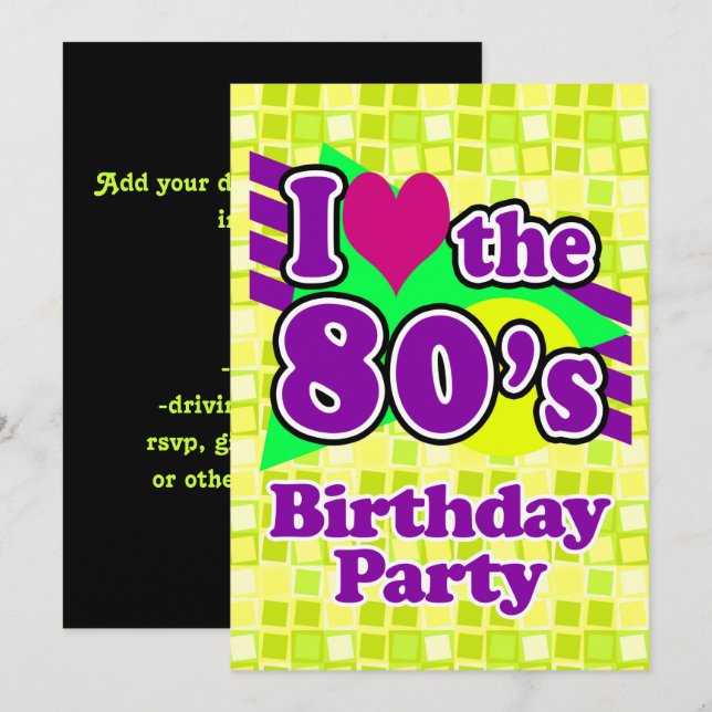 I Love the 80s Birthday Party Invitation (Front/Back)