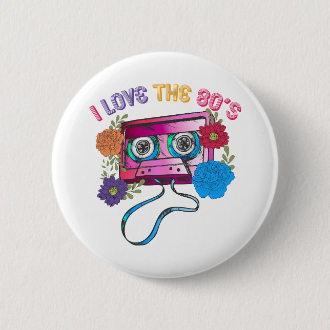 I Love the 80s cassette vintage music Button (Front)