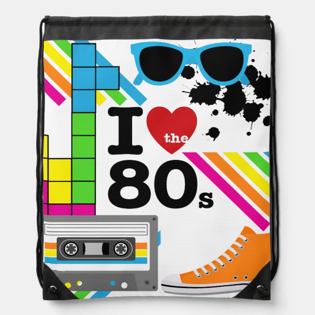 I Love the 80s Drawstring Backpack Bag (Front)