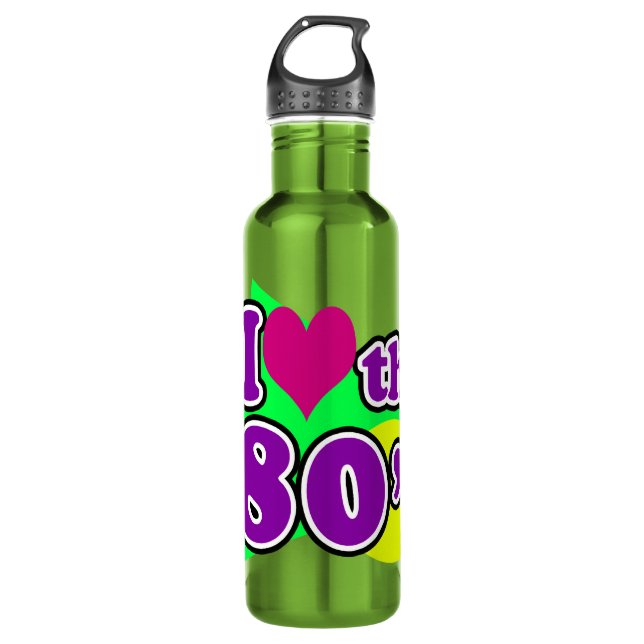 I Love the 80's Geometric Neon Eighties Party Stainless Steel Water Bottle (Front)
