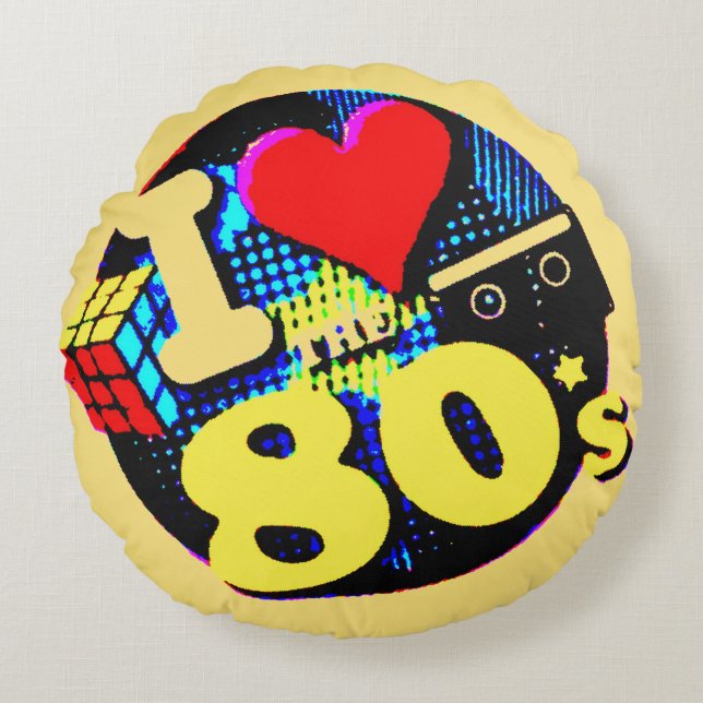 I Love The 80s Round Pillow (Front)