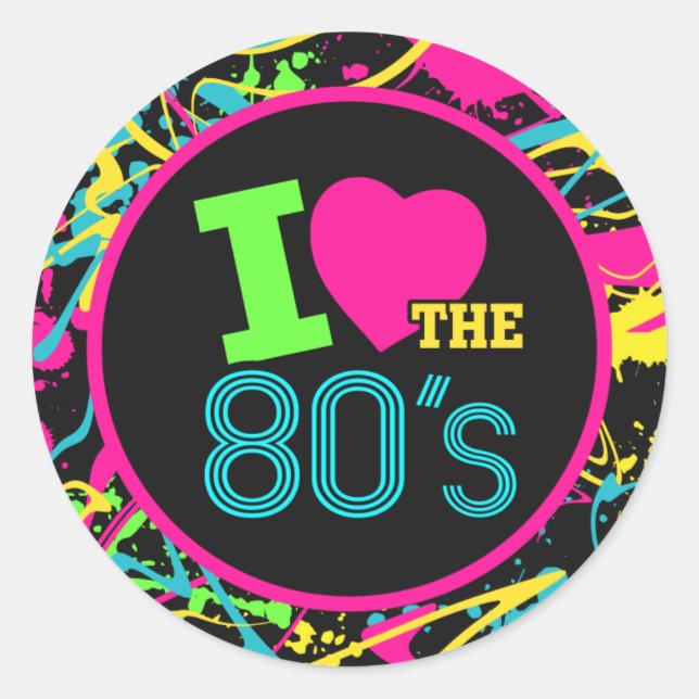 I Love the 80s Sticker, Neon Retro 80s Sticker (Front)