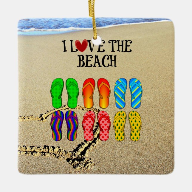 I Love the Beach Ceramic Ornament (Front)