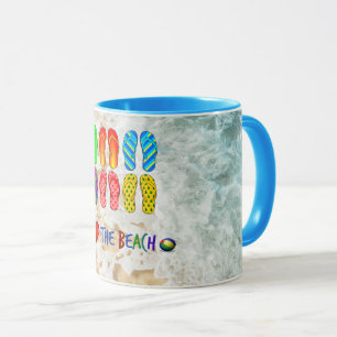 I Love the Beach, colorful flip-flops Mug