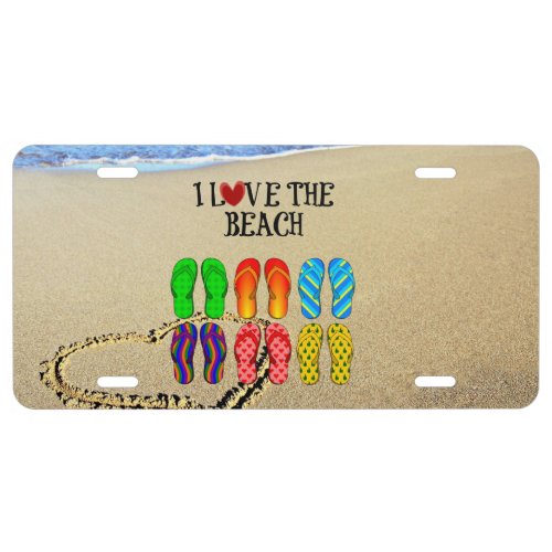 I Love the Beach colorful fun design License Plate