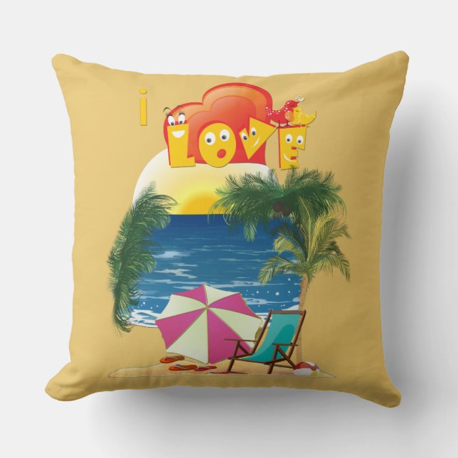 I love the beach in summer throw pillow (Front)
