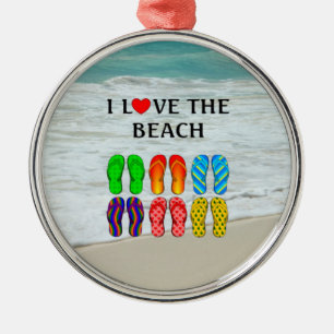 I Love the Beach Metal Ornament