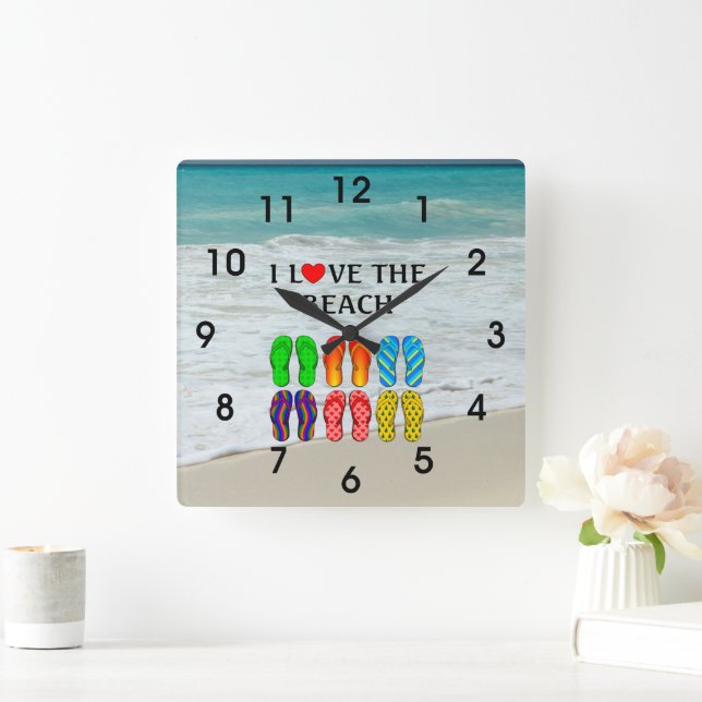 I Love the Beach,  Square Wall Clock (Home)