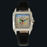 I Love the Beach Watch<br><div class="desc">I Love the Beach, graphic arts design. Flip flops on white sandy beach</div>